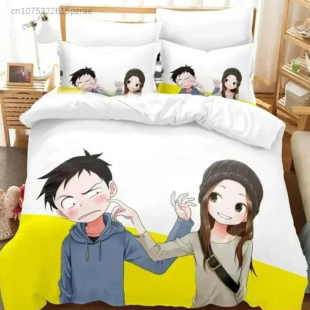 Teasing Master Takagi-san Bedding Set Printed With Pillowcase Bed Duvet Cover Soft Queen King Size Bedclothes Home Boys Adult