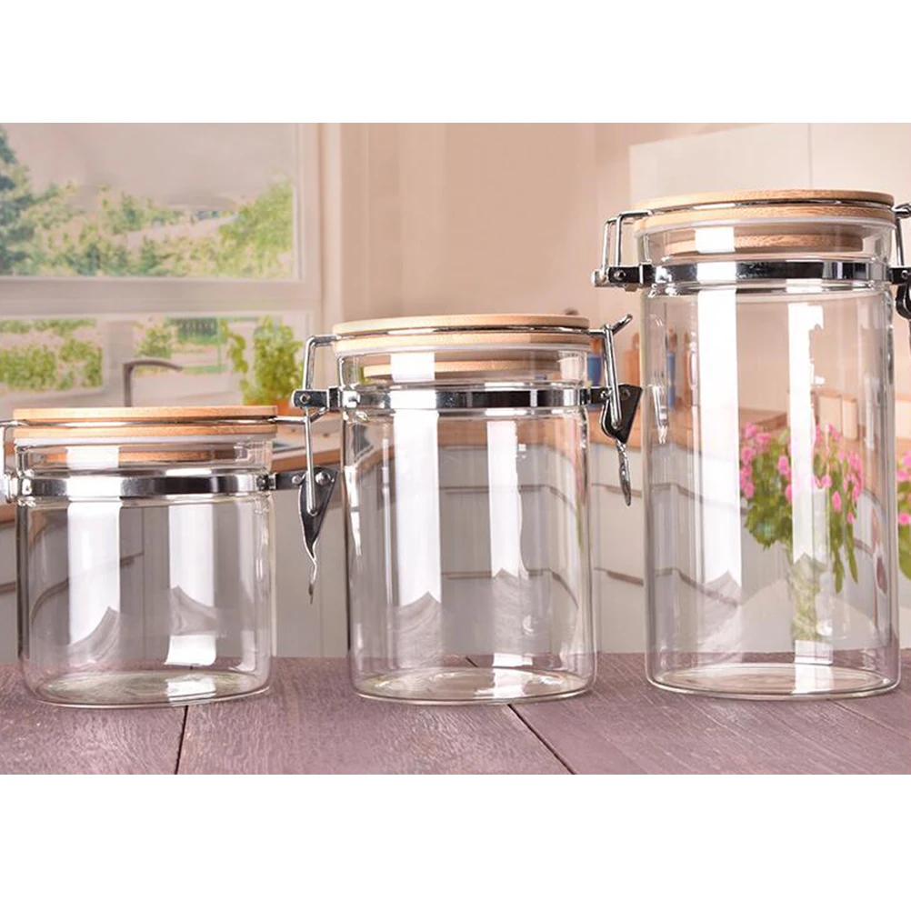 

Glass Storage Jars Sealed Canisters Airtight Bamboo Lid Metal Lock Food Containers Kitchen Storage Glass Tea Jar High