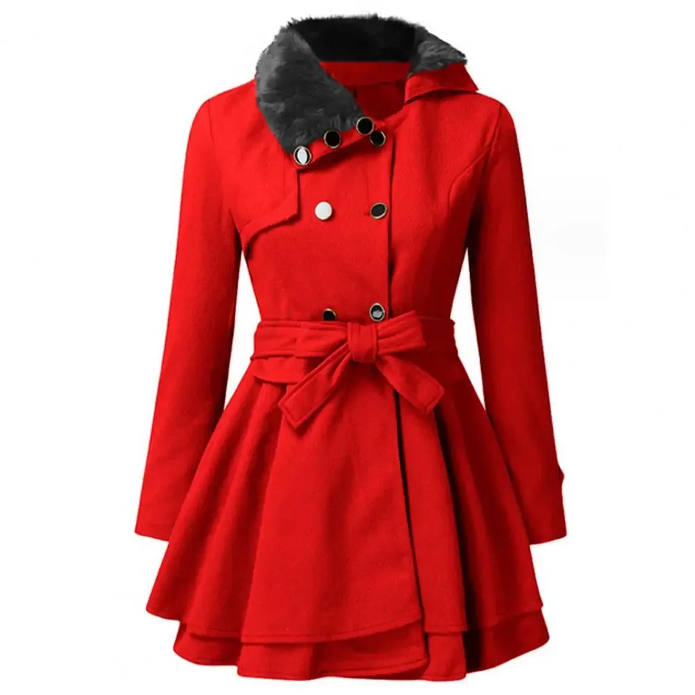 Women Woolen Coat Korean Style Waist Tie Trench Coat Double Breasted Belt Autumn Winter Medium Long Woolen Coat Lady Windbreaker