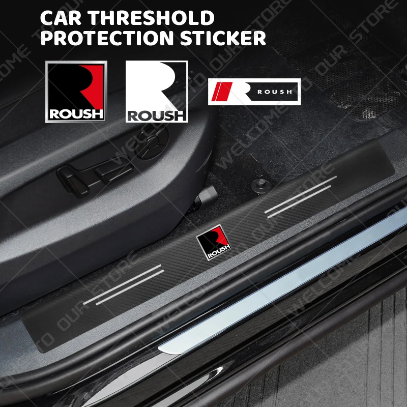 5 unids/set logotipo de ROUSH emblema de fibra de carbono pegatina de alféizar de puerta de coche para Shelby GT 500 Focus F-150 accesorios de Ranger