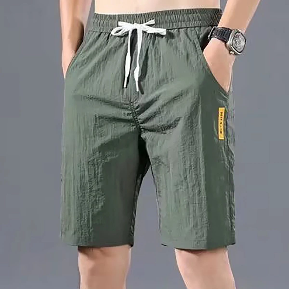 Men's Casual Shorts With Quick Drying Loose Gray Blue Other Color Options Are Available Summer Silk Five Quarter Pants