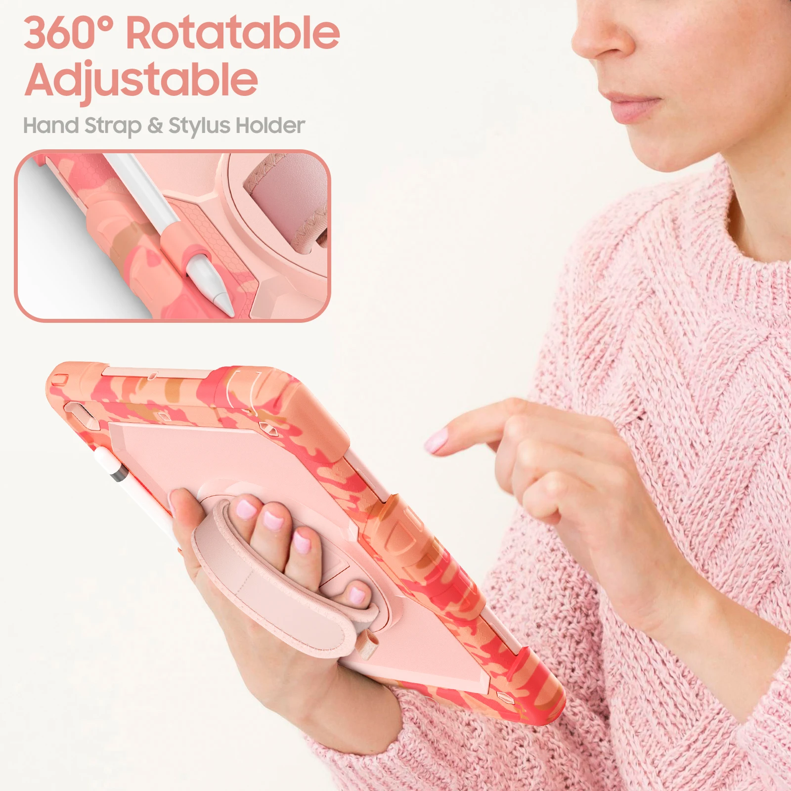 Capa protetora resistente para iPad 10.2 7th 8th 9th Capa para tablet à prova de choque de 10,2 polegadas com película protetora PET e alça de ombro