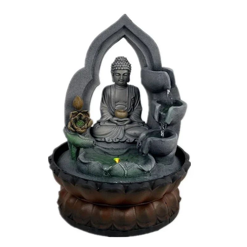 Indoor Air Humidifie Waterfall Fountain Office Tabletop Relaxation Fountain View with LED Light Lucky Feng Shui Buddha Statue view 4