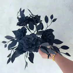 Black Halloween Artificial Plastic Plant Leaves Branch Bamboo Dahlia Wedding Floral Material Home Table Vase Decor Accessories