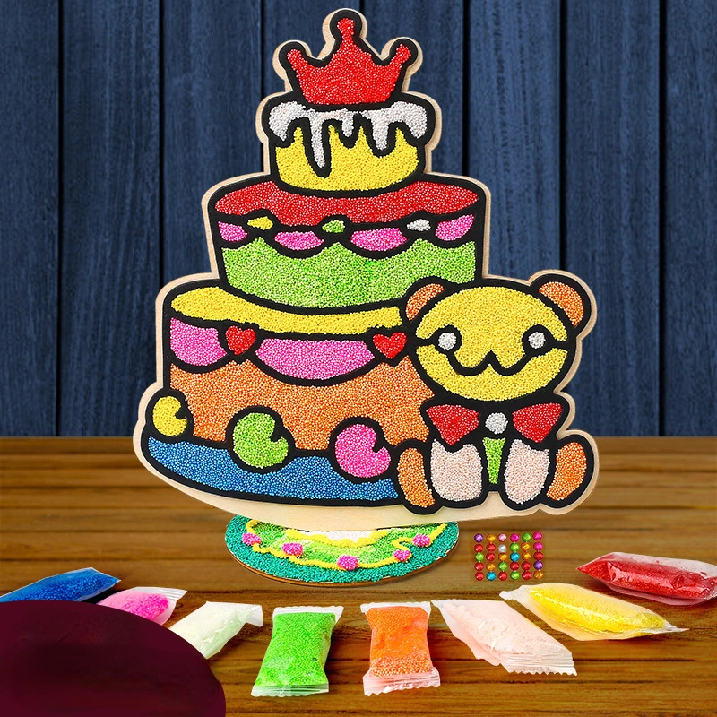 Kit d'art de boue de neige en argile perlée 3D pour enfants, ensemble de peinture sur planche de bois écologique, artisanat éducatif de bricolage