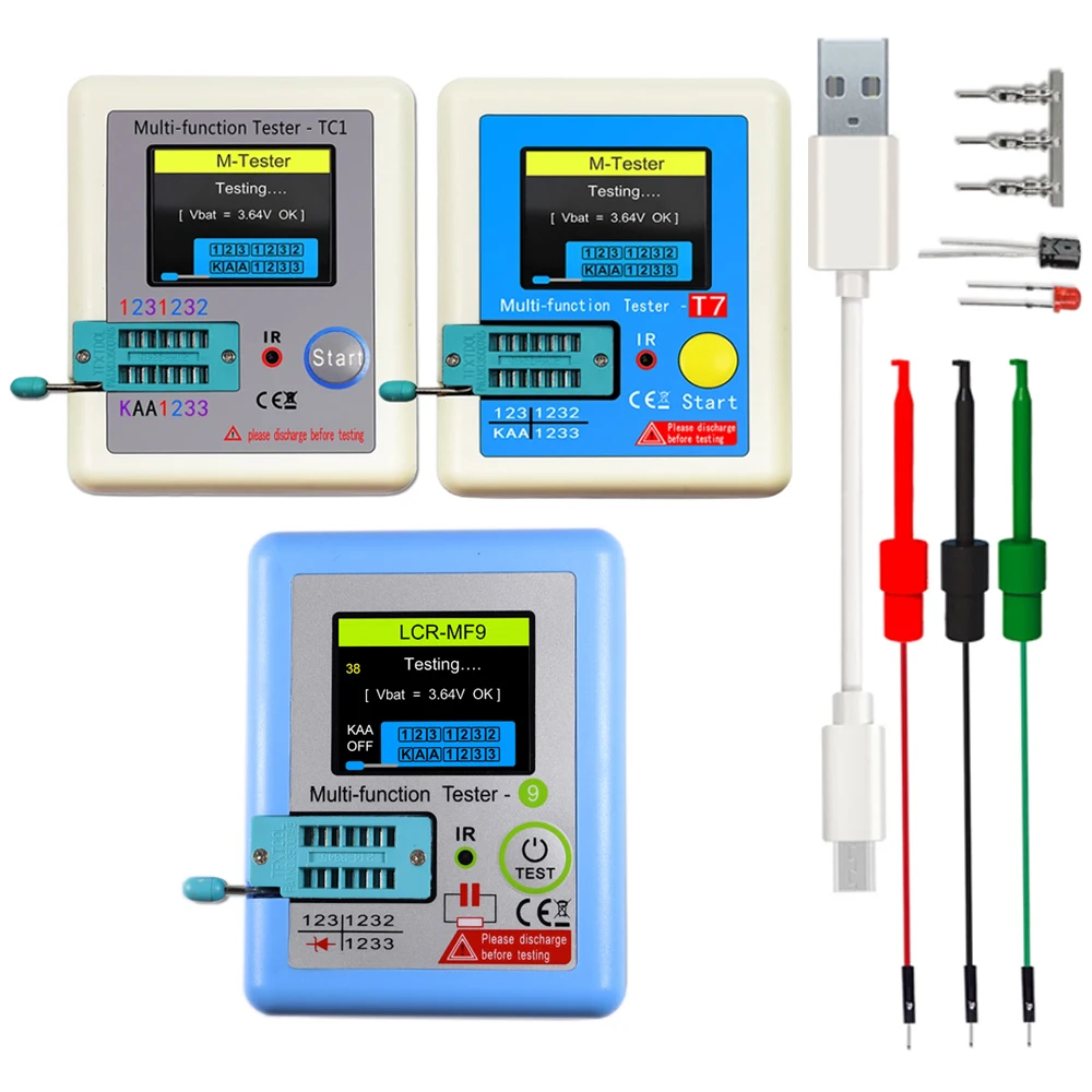 LCR-TC1 T7 LCR-MF9 Transistor Tester Multimeter Colorful Display TFT For Diode Triode MOS/PNP/NPN Capacitor Resistor Transistor