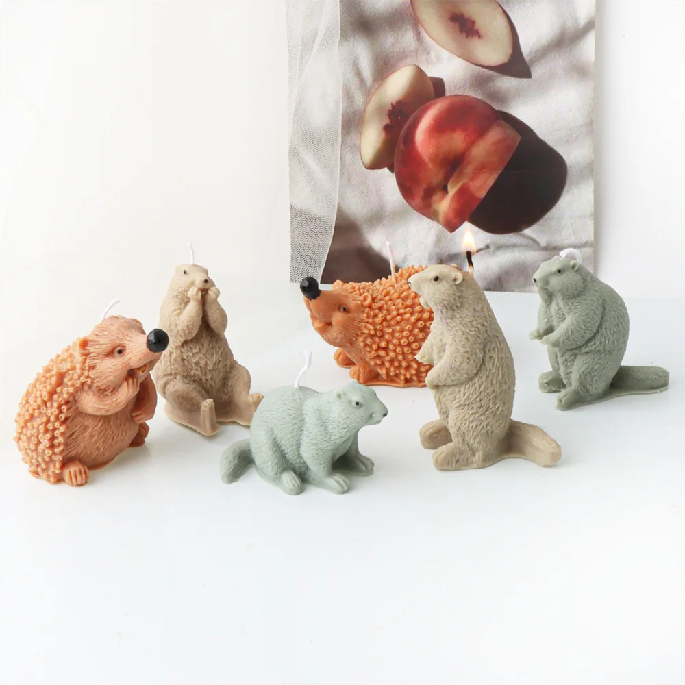 3D Animals Groundhogs Hedgehogs Candle Silicone Mold DIY Handmade Cute Animals Aromatherapy Candle Gypsum Resin Making Mould