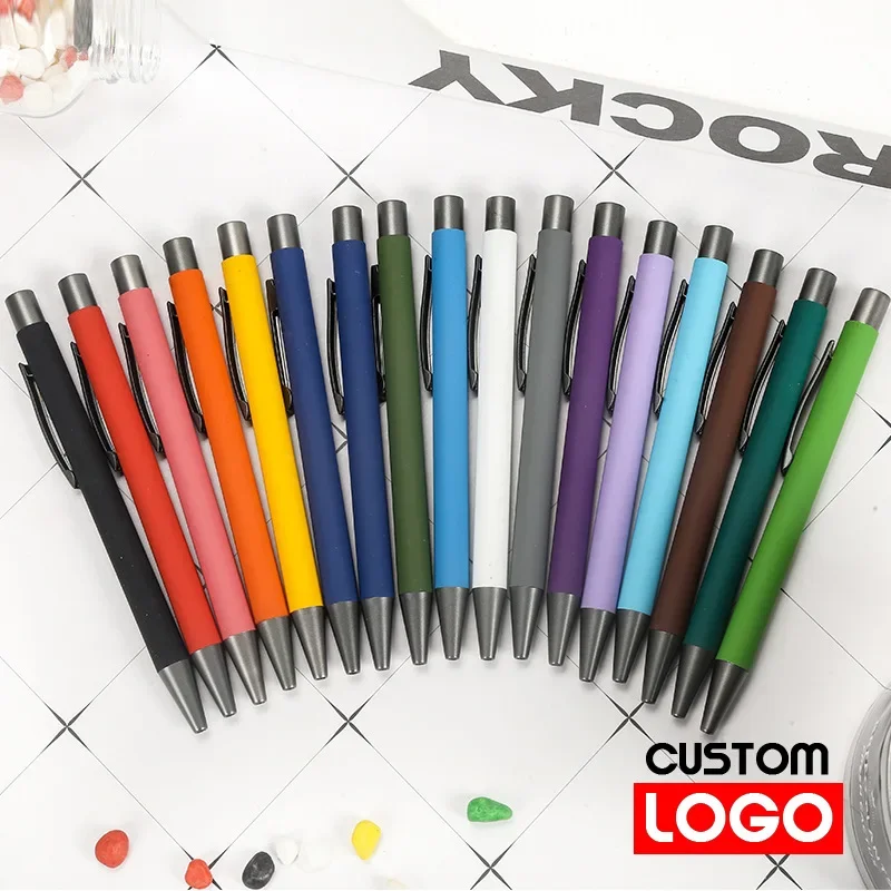 20-200 Pens Wholesale Metal Ballpoint Pen Advertising Pen Rubber Texture Custom Logo Text Laser Engraving Customizable Name Logo