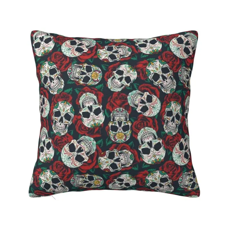 

Custom Roses Floral Death Skull Cushion Cover 40x40cm Polyester Gothic Skeleton Throw Pillow Case for Car Pillowcase Decoration