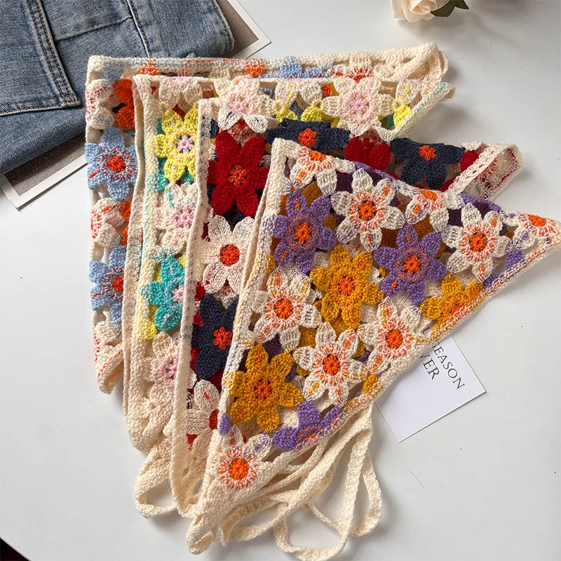 

Triangular Headscarf Waist Scarf French Country Style European Floral Crochet Headband Versatile Hair Accessory for Women