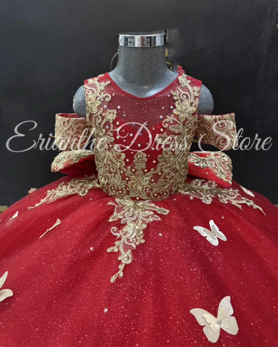 فستان فتاة الزهور الحمراء الفاخرة لحفلات الزفاف ثلاثية الأبعاد مزين بالتول منتفخ مخصص للأطفال حفلة عيد ميلاد أول مناولة الكرة Gonws #3