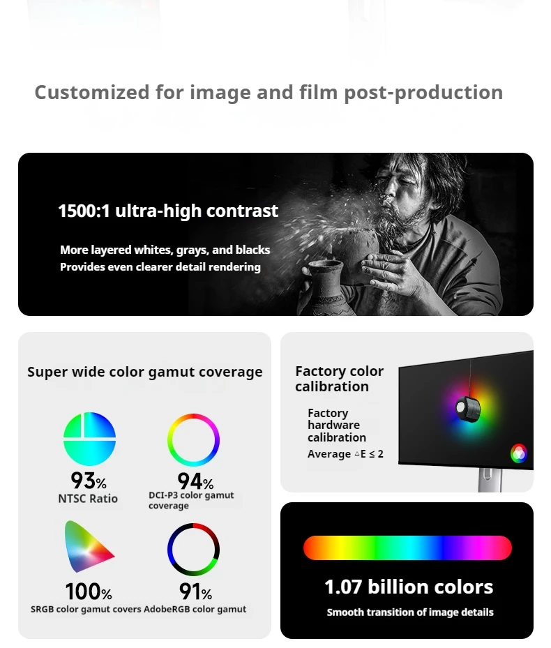 شاشة 27 بوصة 120 هرتز 3840*2160 1500:1 91% تغطية أدوبي للمصممين والمصورين مع جسم معدني