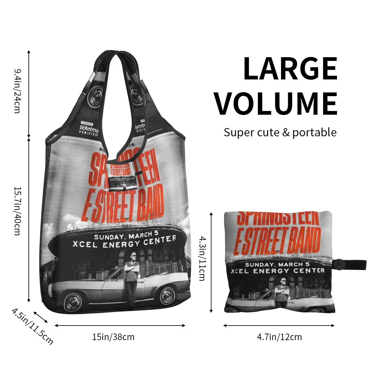 Bruce The E Street Band Springsteen Thunder Road Reusable Shopping Bags Foldable 50LB Weight Capacity Eco Bag Lightweight