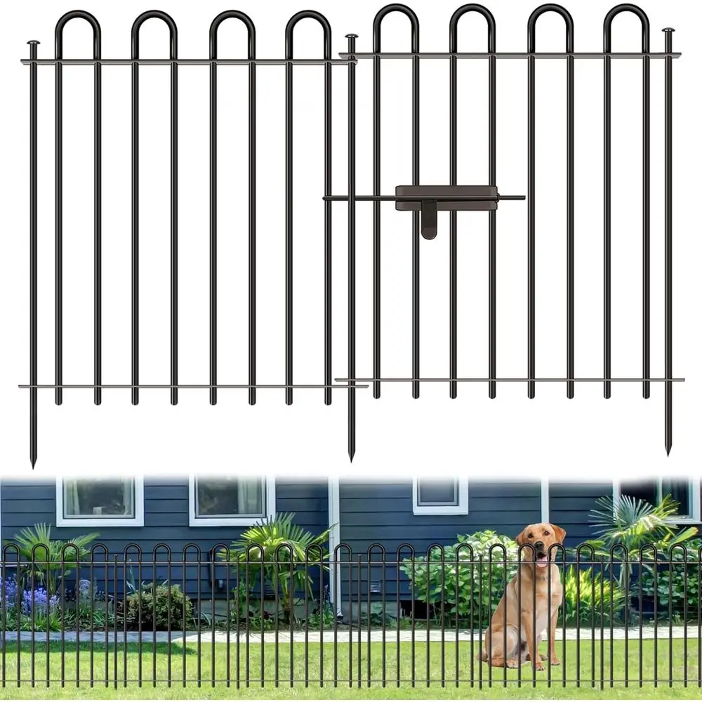 10 Panels Decorative Garden Fence with Gate, 40in(H)×21.6ft(L) Animal Barrier Fence, Metal Round Tube Garden Edging Border, Reus