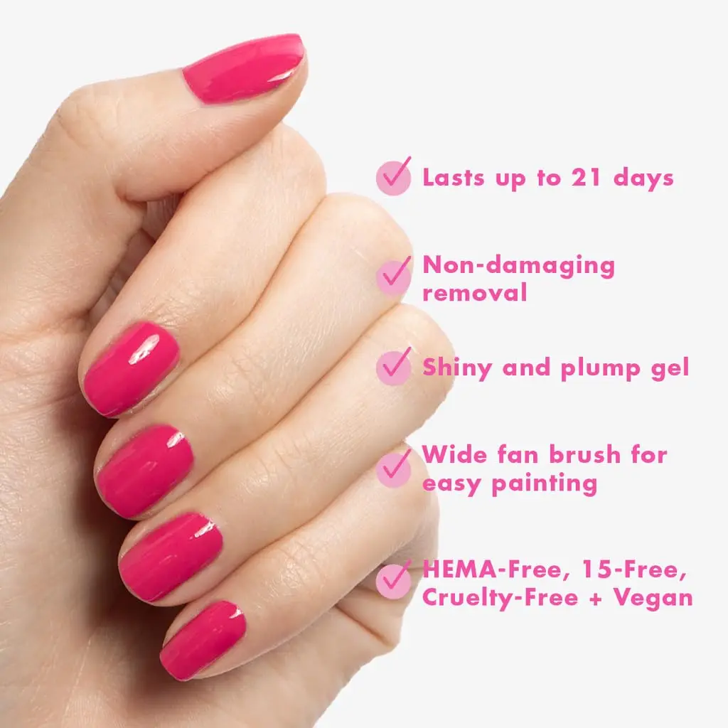 6 Gel Polish Set with Top, Base & Peel-Off Coat | HEMA-Free, Long-Lasting Up to 21 Days | UV LED Lamp Required