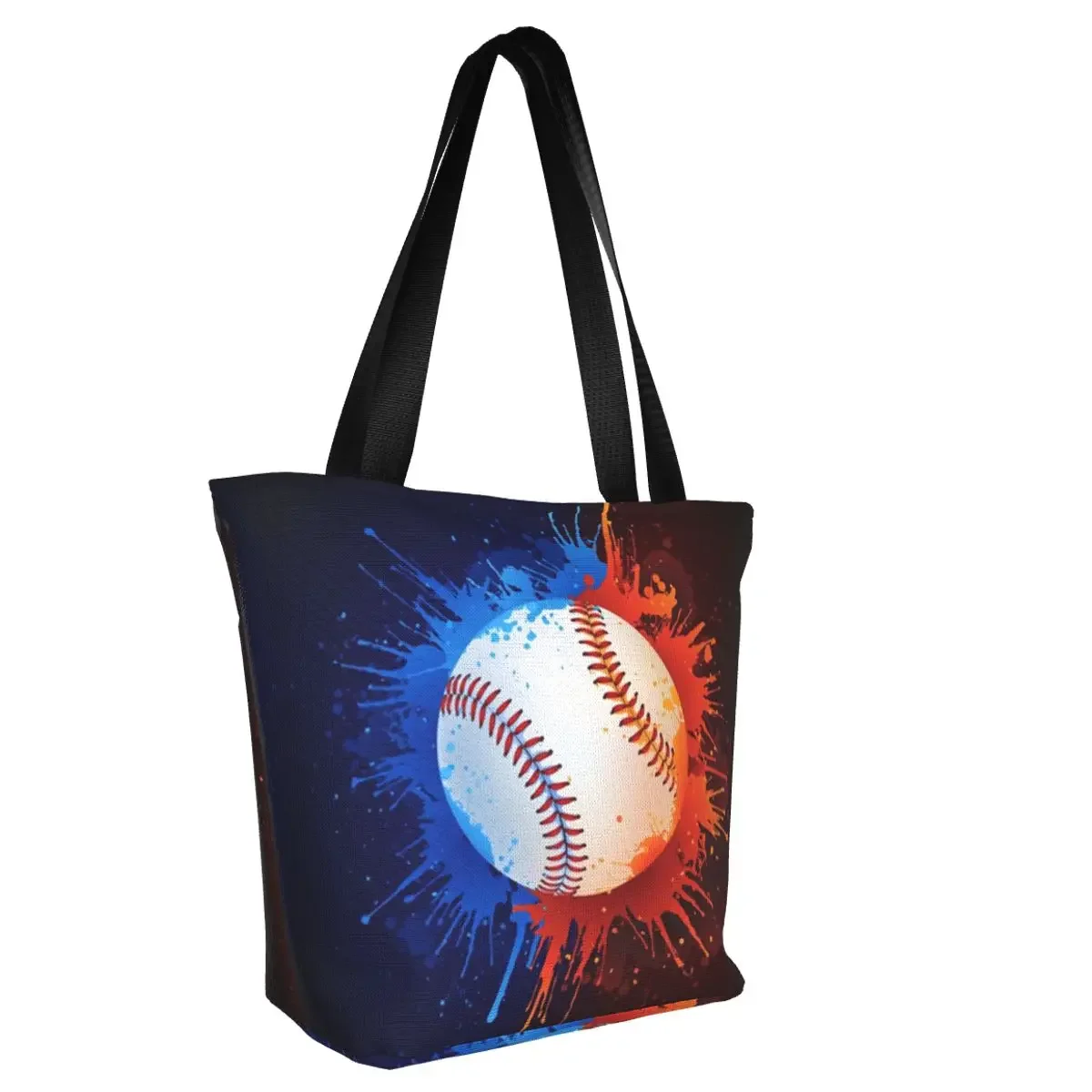 Funny Baseball Pattern Art Shopping Tote Bag Recycling Softball Canvas Grocery Shopper Shoulder Bag