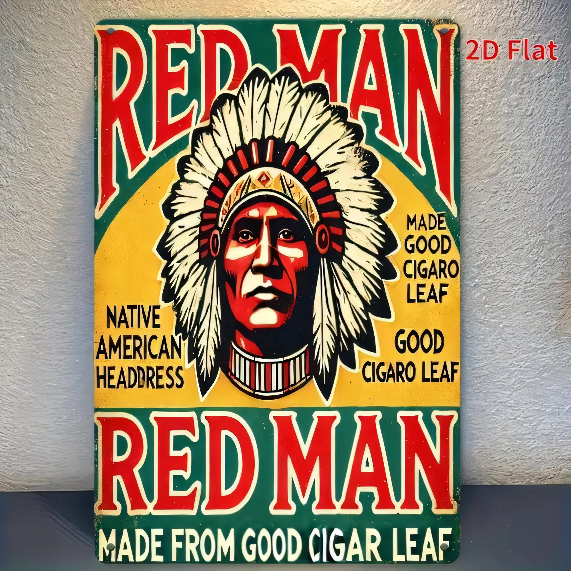 Tin Sign Red Man Headdress Made From Good Cigar Leaf Vintage Retro Metal Wall Plaque  Art for Bar Man Cave Home Decor Gift