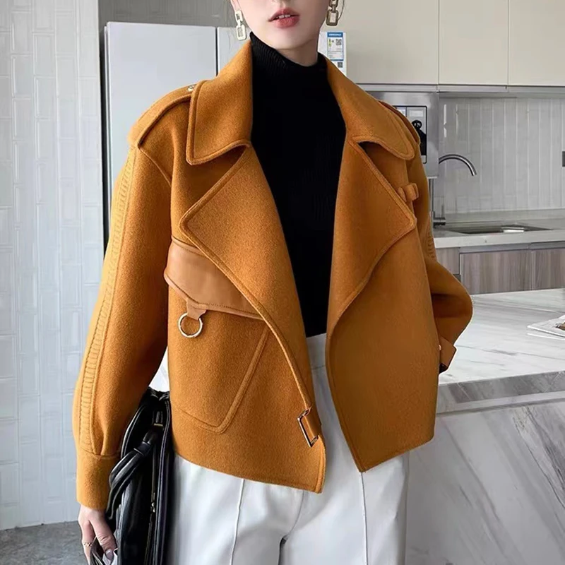 Women Faux Woolen Jacket Fall Winter Korean Fashion Coat Blazer Office Lady Long Sleeve Loose Cardigan Outwear Female Top