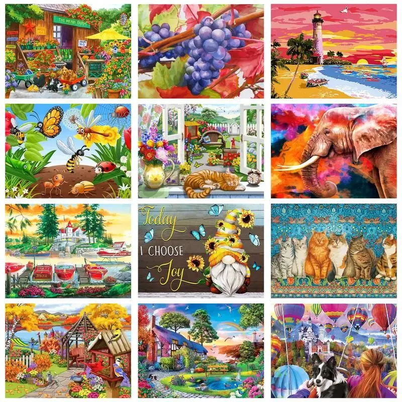 

CHENISTORY Painting By Number Colorful Landscape Hand Painted Paintings Gift DIY Pictures By Numbers Kits Drawing On Canvas Home