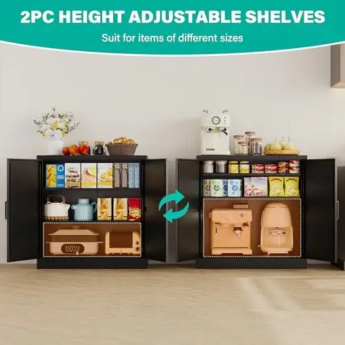 Black Storage Cabinet with Doors and Adjustable Shelves,36" Tall Farmhouse Food Pantry Cabinets,Small Sideboard image 6