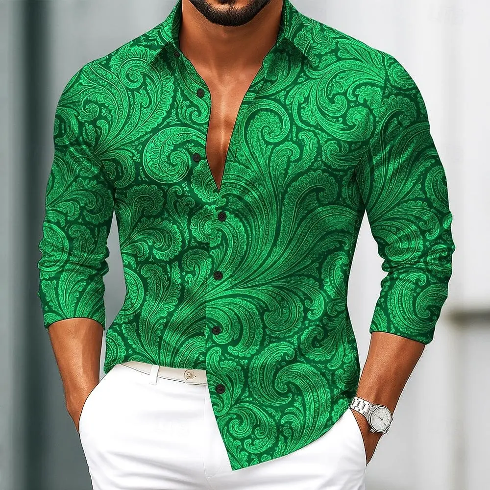 Men's Paisley Floral Print Ethnic Shirt Vintage 3D Printed Shirt Button Up Shirt Casual Long Sleeve Shirt Street Blouse for Mens