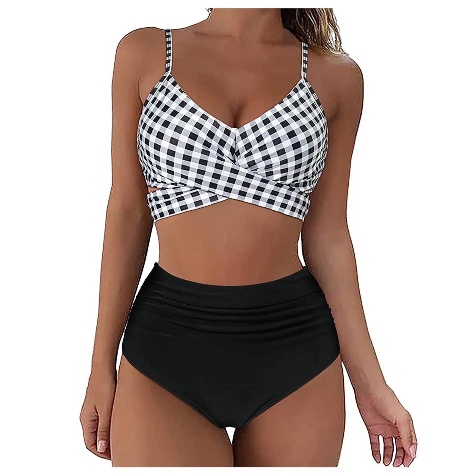 2024 Dames Zachte Hoge Taille Bikini Badpak Sexy Push-Up Tweedelige Badkleding Dames Ademend Retro Bedrukt Badpak Met Ruches