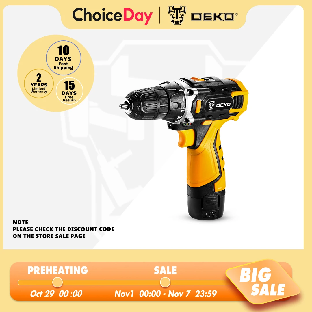 

DEKO Cordless Drill 12V 16V 20V Mini Wireless Power tools DC Lithium-Ion Battery Electric Screwdriver Home DIY Drilling Machine