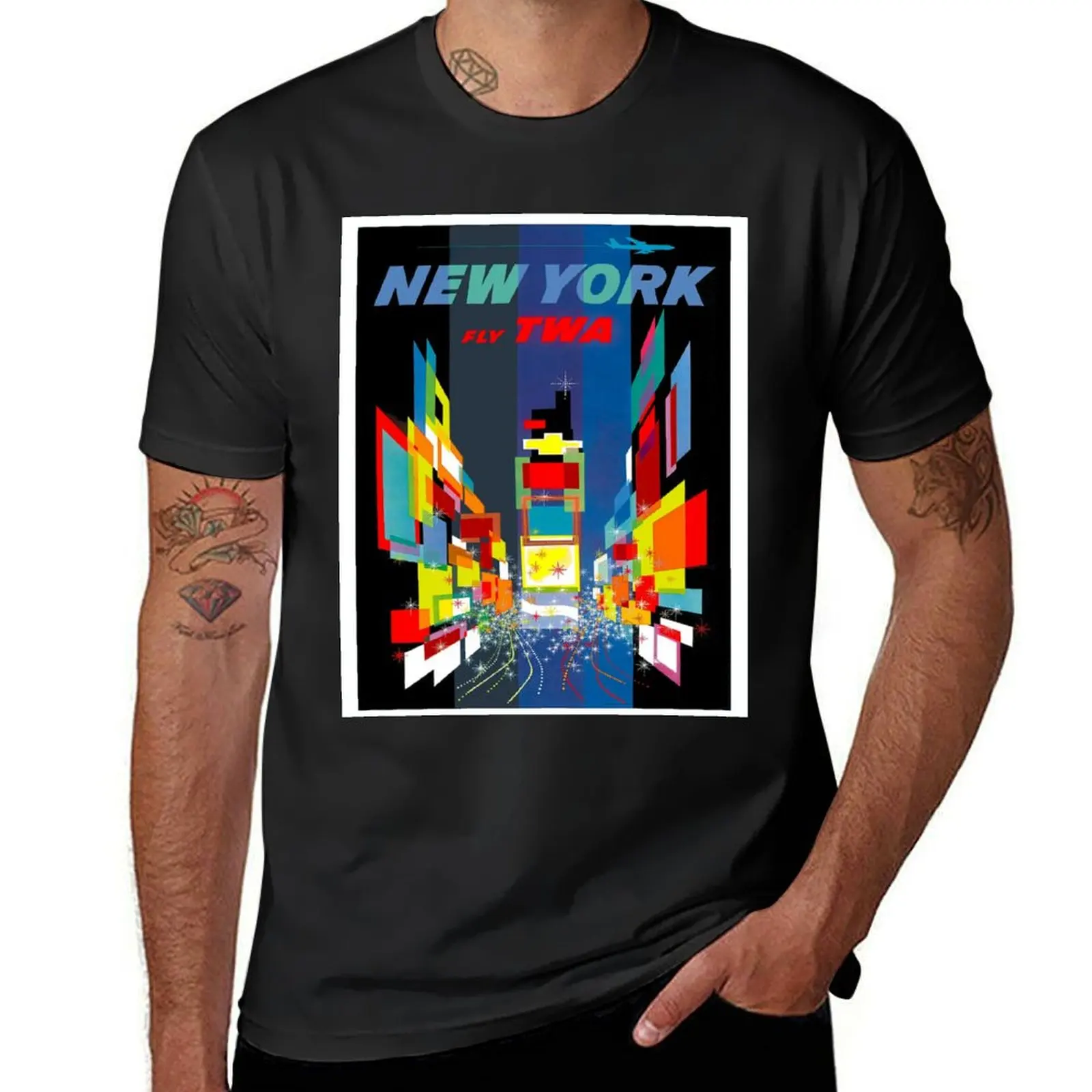 NEW YORK : Vintage Airline Travel Advertising Print T-Shirt sublime sports fans vintage clothes Men's cotton t-shirt