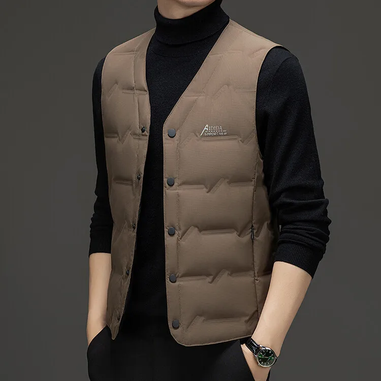 

Lightweight Thiened down Vest Men's Winter Busin Casual V-Ne Dad Sle Jaet Polyester Fiber Slim Fit Warm Coat