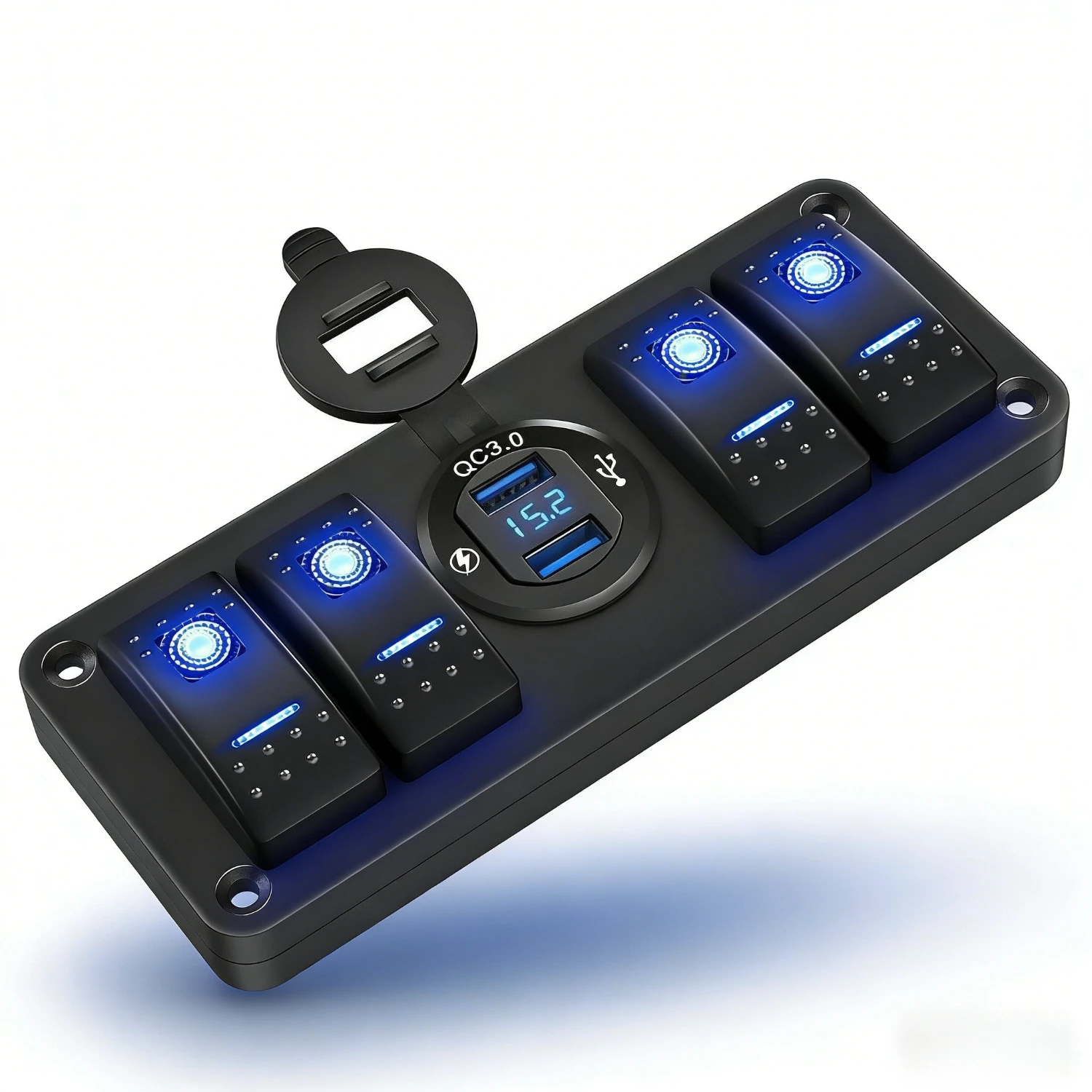 Waywe 4 عصابة لوحة مفتاح متأرجح مع QC3.0 شاحن USB مزدوج الفولتميتر وملصقات توهج 12 فولت-24 فولت تيار مستمر للسيارات والشاحنات والقوارب RV