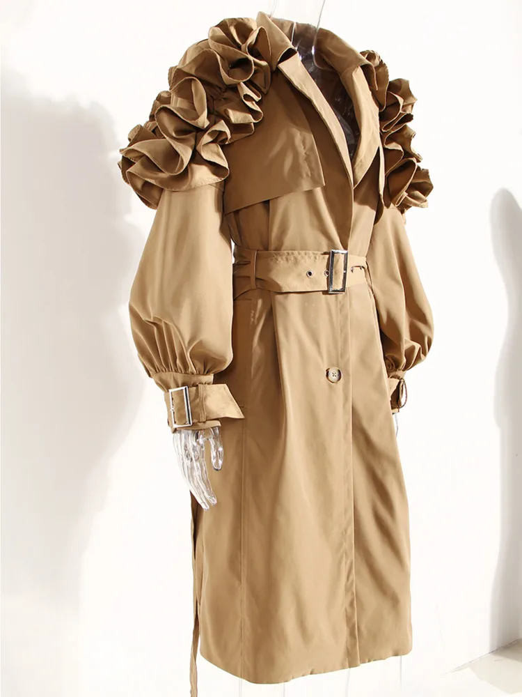 DEAT moda donna Trench risvolto monopetto spalla volant manica lunga cintura giacca a vento autunno 2024 nuovo 17 a2946