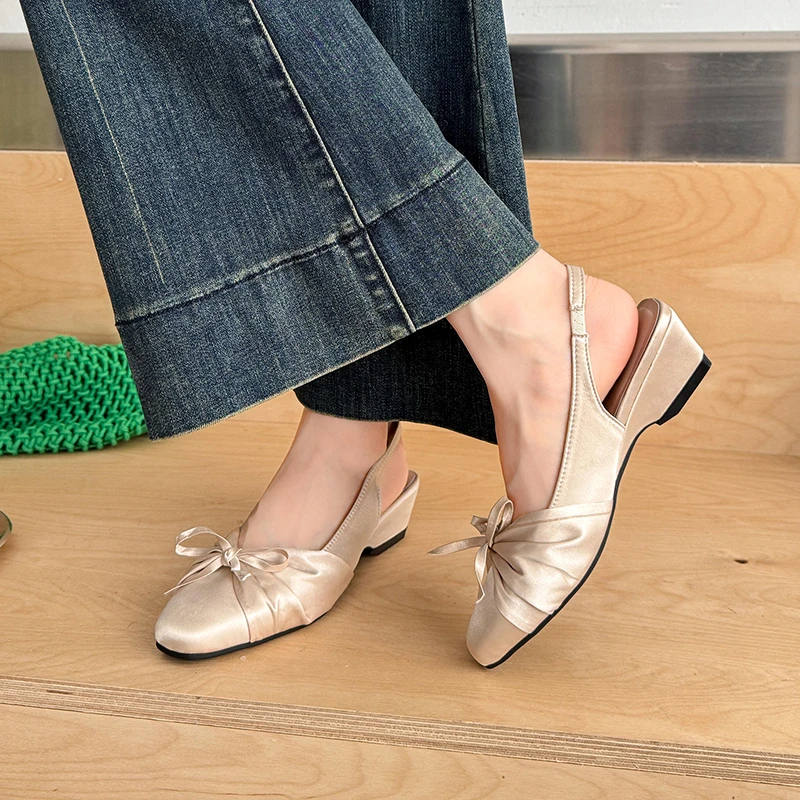 

Polka Dot Pointed Toe Women Wedges Heels Sandals Banquet Party Shoes Elegant Butterfly-knot Slingbacks Mules Sandalias Mujer