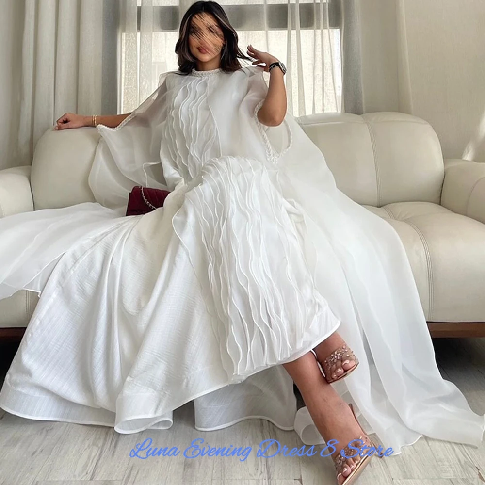 Klassisches Abendkleid aus Chiffon mit hohem Kragen, anmutige Partykleider mit Sweep-Zug, modische halbe Ärmel, individuelle Promi-Kleider