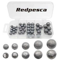 100/40Pcs Fishing Lead Sinker Round Weight With Tackle Box Set, Ball Fishing Lead Weights Sinkers Kit for Bass Pesca 31/48 Pcs