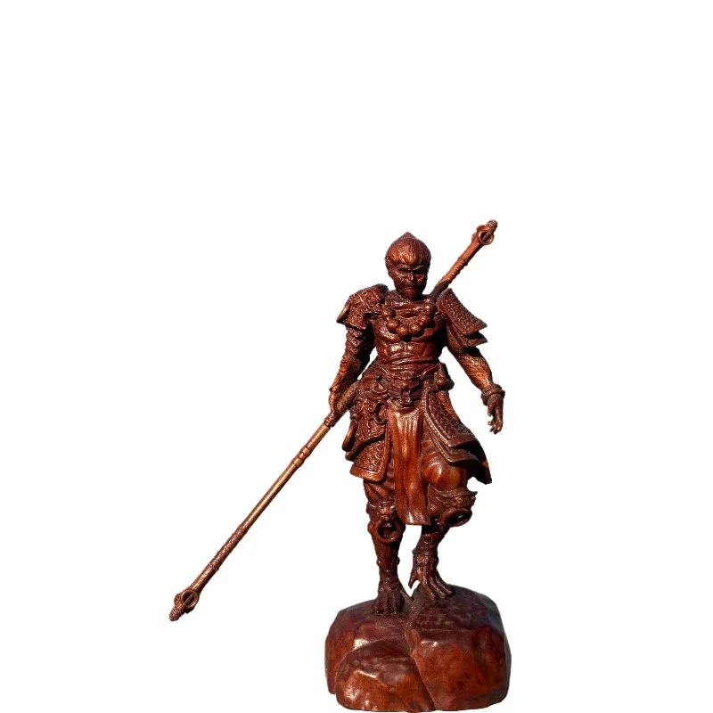 Hand-Carved Boxwood Monkey King Statue - 6.7