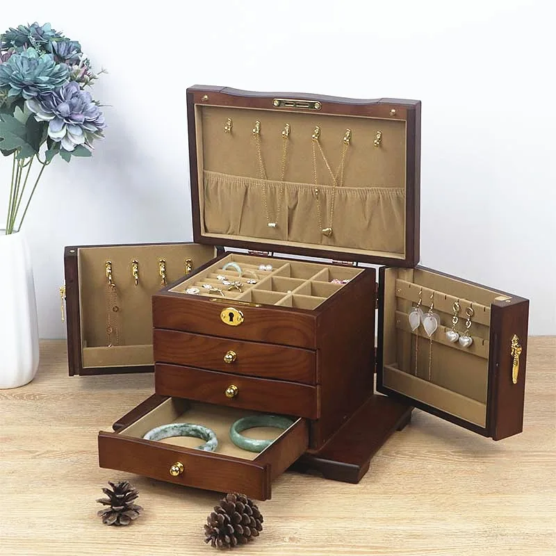 Wooden Retro Style Jewelry Box Storage Large Luxury Personalized Jewelry Box Organizer Display Rack Gift Packaging Supplies