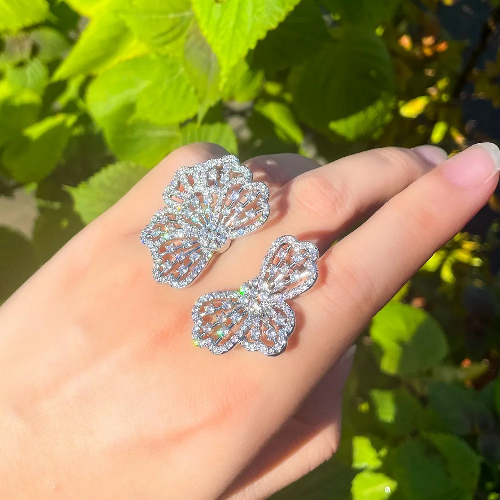CWWZircons Shiny Zirkonia Einstellbare Lassen Blume Große Finger Ringe für Frauen Party Engagement Schmuck Zubehör R219 – Detail 5