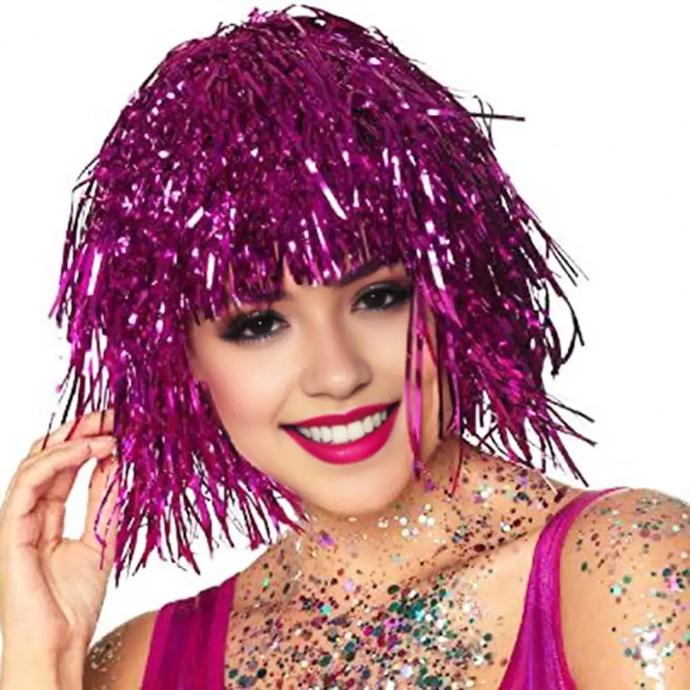 Cosplay Disco Wig Shiny Durable Decoration Foil Tinsel Metallic Party Wig Fun-filled Long-lasting Funny Wig For Cosplay