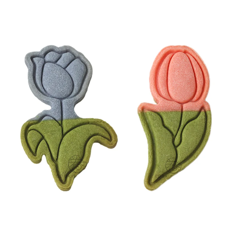 Tulip Shaped Cookie Embosser Mold Mother's Day and Father's Day Fondant Cookie Mould Flower Biscuit Press Cutter Set Cake Decor