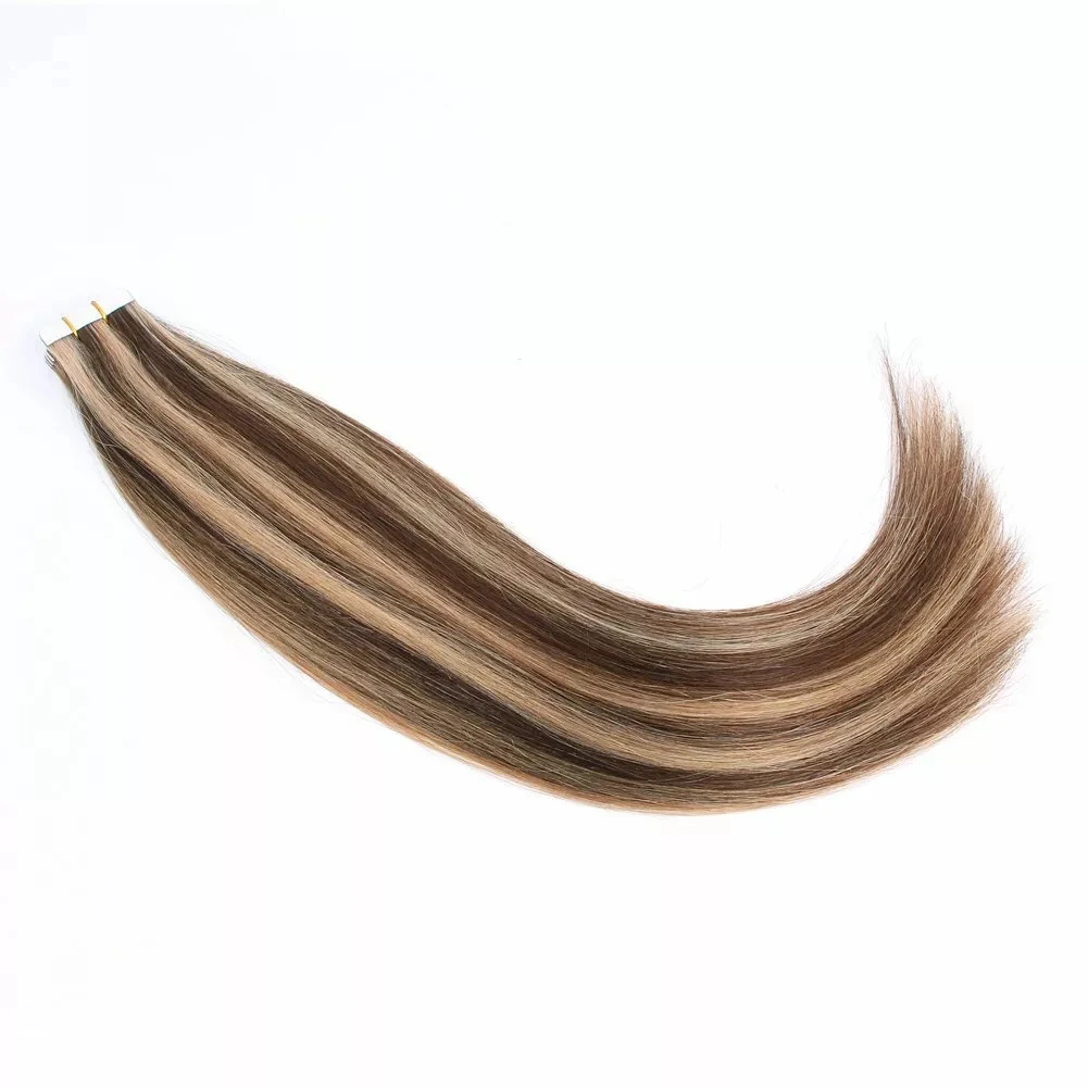 Dubbelzijdig Plakband In Steil Haar Huid Inslag Russische Remy Human Hair Extensions #4/27 Markeren Kleur Bruine Tape Ins