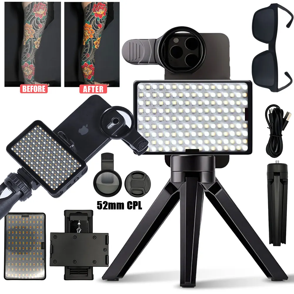 Tattoo Brightening Light With 52mm Cpl For Cellphone Lens Circular Polarizing Filter Reduce Reflected Tattoo Photography Light