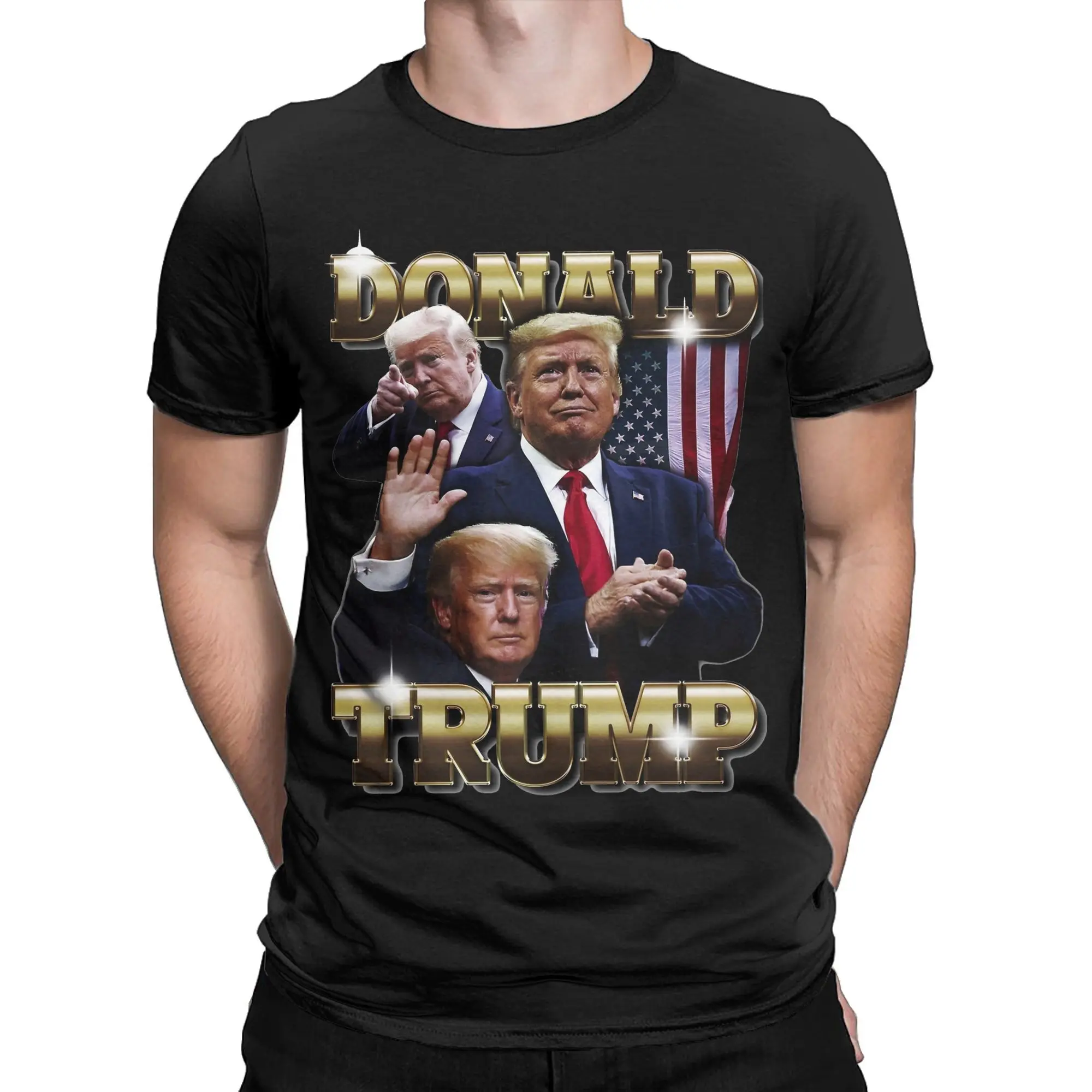 Fashion Donald Trump 90s Vintage Bootleg T-Shirt Men Crew Neck 100% Cotton T Shirt  Short Sleeve Tees Classic Clothes