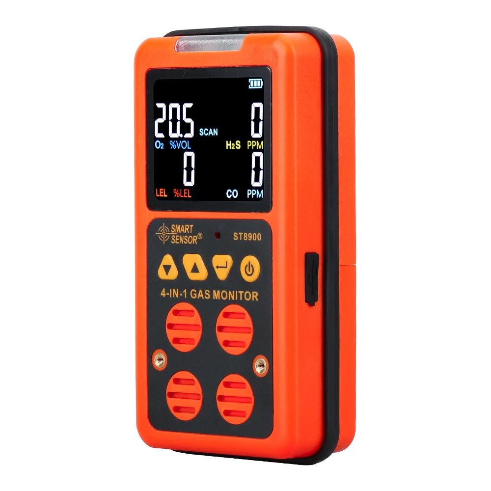 4 in 1 Multi Gas Detector Gas Monitor Oxygen O2 Hydrogen Sulfide H2S Carbon Monoxide CO Combustible Gas LEL Gas Analyzer Meter