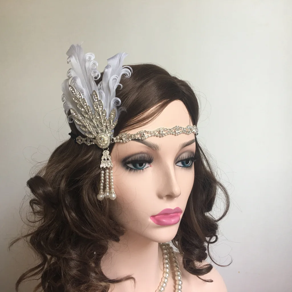 

1920s Flapper Retro Feather аксессуары для волос Great Gatsby Женская головная повязка Stage этнические индийские фотоаксессуары головной убор