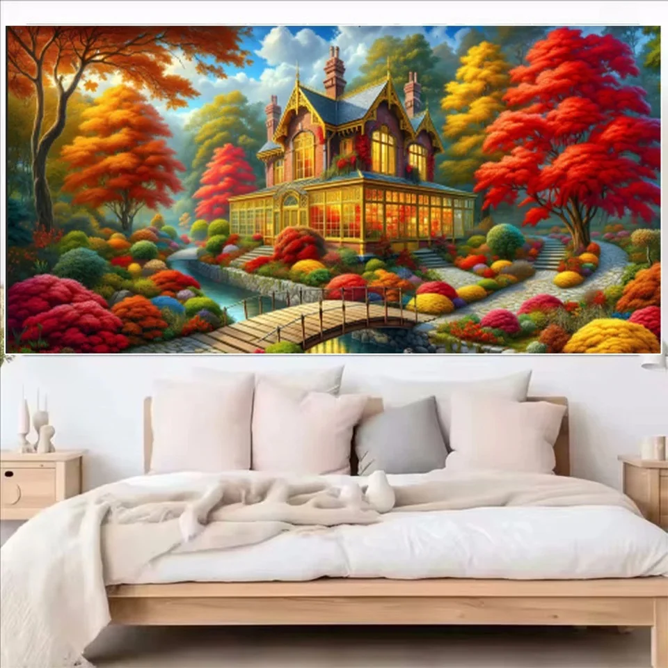 Autumn Trees House Landscape Diamond Painting Diy Square Round Forest View Diamond Mosaic Cross Embroidery Kit Home Decoration