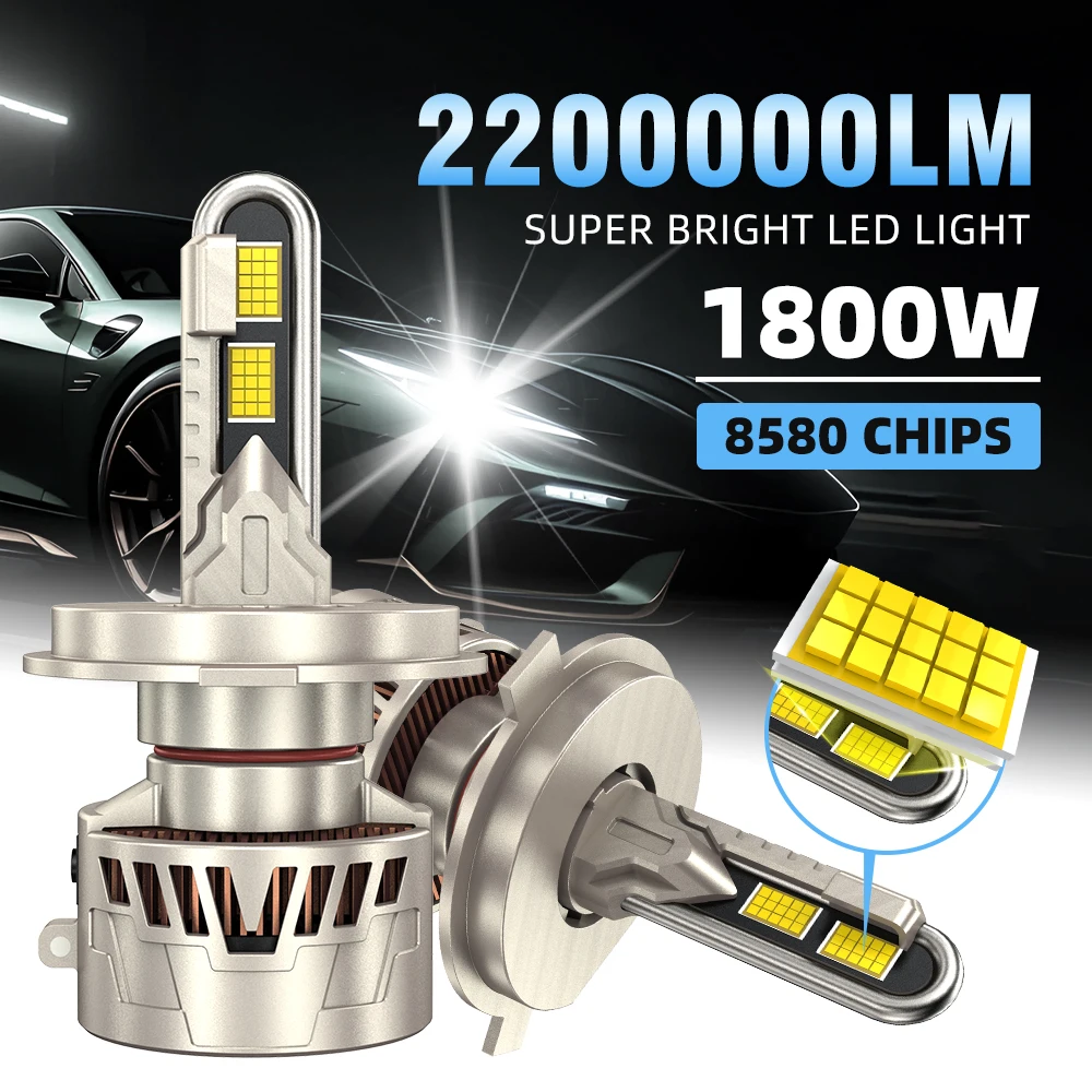 

ACTVTCA 2pcs Super Bright LED 9005/HB3 9006/HB4 H1 H4 H7 H8 H9 H11 Car Headlights 1800W High Lumen 6000K Auto Bulb 12V 24V