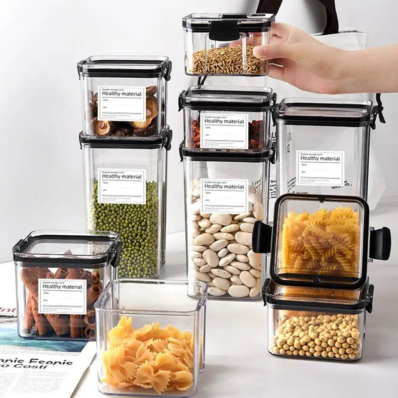 Transparent Food Storage Containers Kitchen Storage Airtight Cans Plastic Storage Boxes Stackable Food Storage Boxes