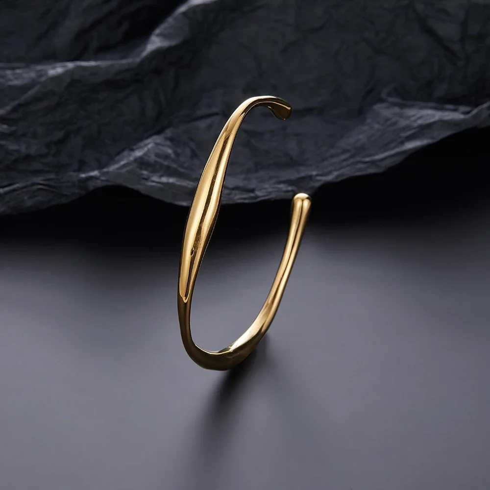 Simple Abstract Mobis Ring Bracelet for Women Stainless Steel Irregular Streamline Opening Bracelet Summer Jewelry Gift