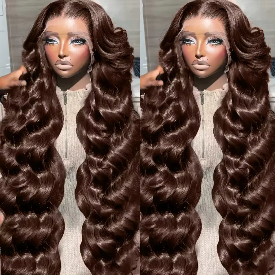 Chocoladebruine Body Wave 13X4 Lace Frontale Pruiken Menselijk Haar #4 Gekleurde Krullende Pruiken Transparant Kant Voorkant Menselijk Haar Pruik Recht