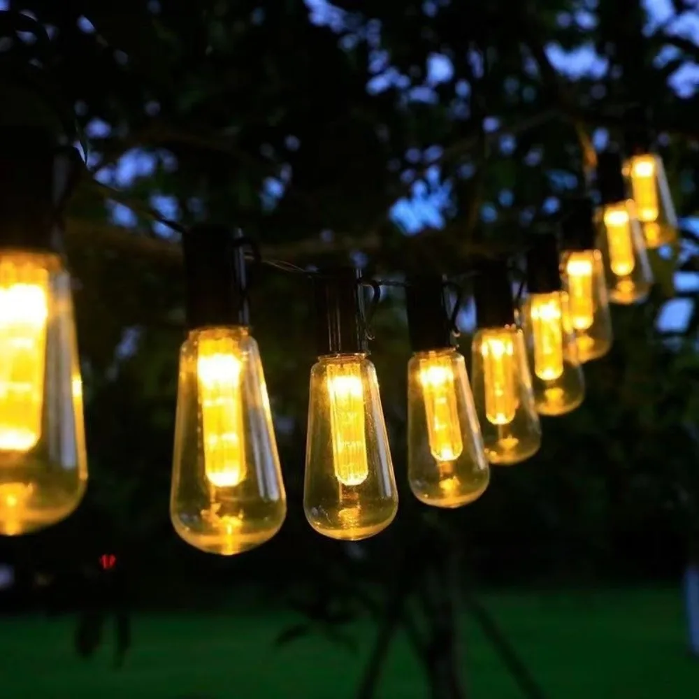 8 Lighting Modes Solar String Lights Retro Waterproof LED Fairy Light String Bulb Shape Shatterproof LED Hanging Light